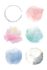 Poster - Watercolor blobs and brush stroke design element set