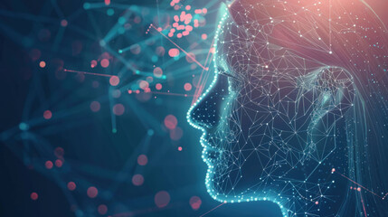 Poster - Connectivity in the Digital Age: Human Head with Network Connections and Data Flow Symbolizing AI and Big Data Analysis