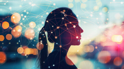 Poster - Digital Connection: Human Silhouette with Network Nodes and Lines, Symbolizing AI Communication