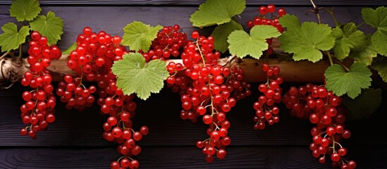 Poster - Red currant on the bushes. Creative banner. Copyspace image
