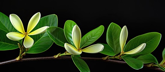 Poster - Black spots fungus effect on Plumria leaves. Creative banner. Copyspace image