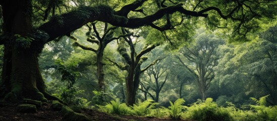 Poster - Two old oaks and fern. Creative banner. Copyspace image