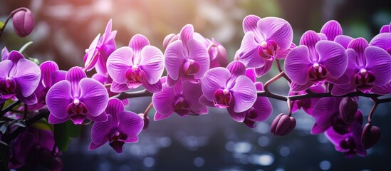 Poster - Purple orchids on nature background. Creative banner. Copyspace image