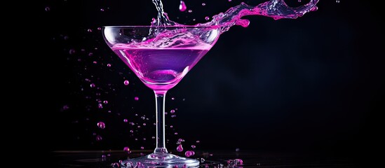 Aufkleber - Purple cocktail glass splash out on a black background. Creative banner. Copyspace image