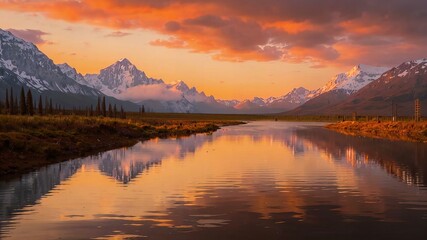 Wall Mural - sunset over the lake