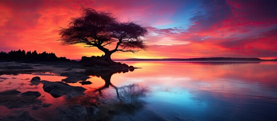 Aufkleber - Beautiful and Burning Sky During Sunrise. Creative banner. Copyspace image