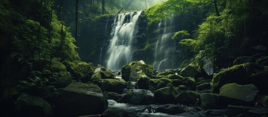 Aufkleber - landscape with waterfall. Creative banner. Copyspace image