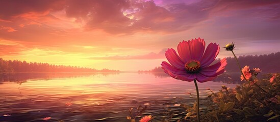Poster - nature art sunset flower. Creative banner. Copyspace image