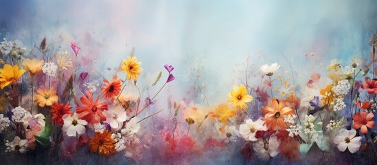 Aufkleber - standing by the flowers colourful and textured flowers. Creative banner. Copyspace image
