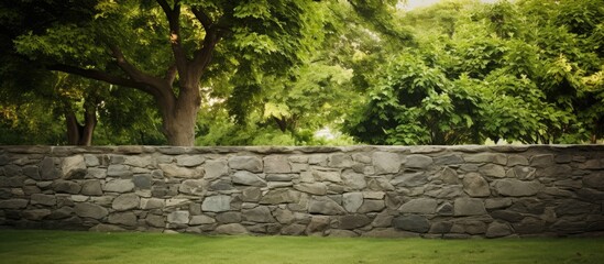 Wall Mural - Stone s withe trees background in natural texture at garden. Creative banner. Copyspace image