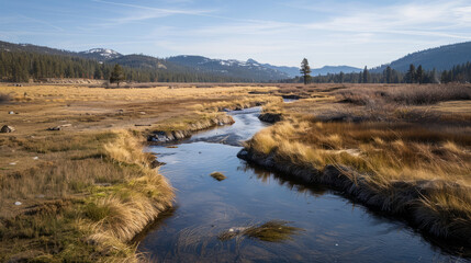 Wall Mural - Serene marshy drainage flowing into Lake Tahoe, California