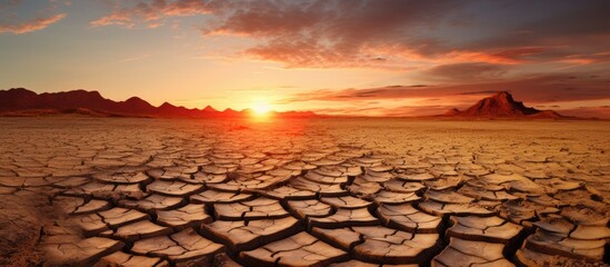 Poster - World problem with global warming dry cracked earth The desert It s hot the global shortage of water on the planet. Creative banner. Copyspace image