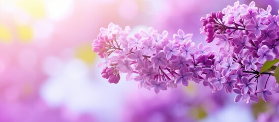 Wall Mural - Springtime background Beautiful blossom tree Violet flowers Selective focus. Creative banner. Copyspace image