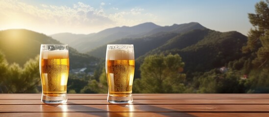Poster - Glass of beer with nature background. Creative banner. Copyspace image