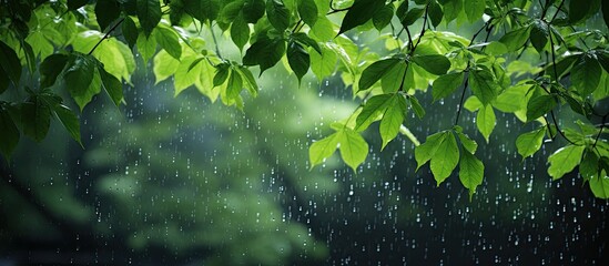 Poster - green leaves after the rain. Creative banner. Copyspace image