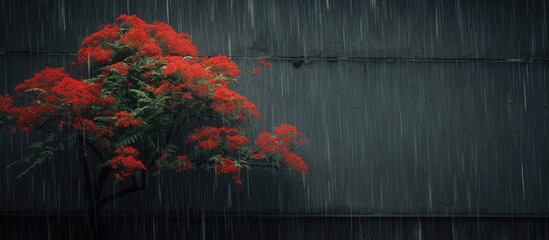 Poster - a red citronella tree exposed to rain. Creative banner. Copyspace image