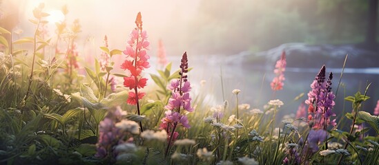 Poster - Wild flowers in the morning. Creative banner. Copyspace image