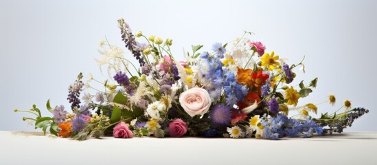 Aufkleber - wild and beautiful flower bouquet on light background. Creative banner. Copyspace image