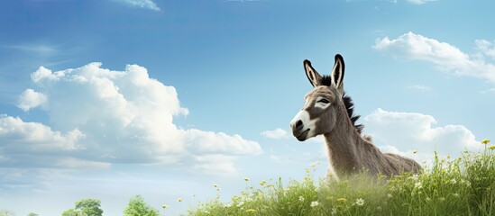 Poster - a nice donkey in the nature. Creative banner. Copyspace image