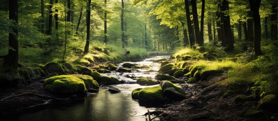 Sticker - Afternoon light in forests and streams. Creative banner. Copyspace image