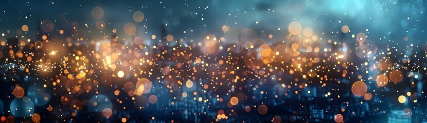 Poster - Abstract background with golden and blue lights, bokeh effect

