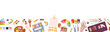 © vik.stock - Art supplies for creativity set. Horizontal banner with paints, easel, pencils, drawing and painting accessories. Minimalistic flat style
