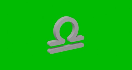 Poster - Animation of rotation of a white zodiac libra symbol with shadow. Simple and complex rotation. Seamless looped 4k animation on green chroma key background