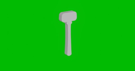 Poster - Animation of rotation of a white mallet symbol with shadow. Simple and complex rotation. Seamless looped 4k animation on green chroma key background