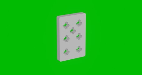 Poster - Animation of rotation of a white seven of clubs playing card with shadow. Simple and complex rotation. Seamless looped 4k animation on green chroma key background