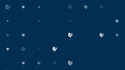 Poster - Template animation of evenly spaced squirrel symbols of different sizes and opacity. Animation of transparency and size. Seamless looped 4k animation on dark blue background with stars