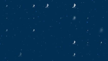 Poster - Template animation of evenly spaced female football symbols of different sizes and opacity. Animation of transparency and size. Seamless looped 4k animation on dark blue background with stars
