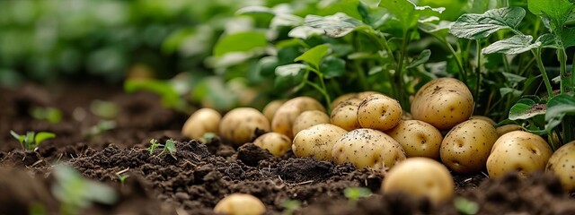 Canvas Print - Potatoes growing in the garden. selective focus. Generative AI,