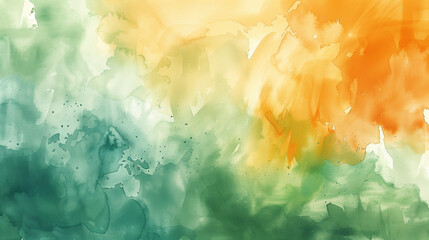 Wall Mural - A Symphony of Green and Orange Watercolor Abstract