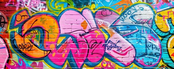 A vibrant graffiti wall backdrop with colorful tags and designs