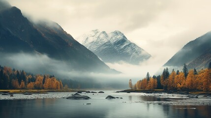 Wall Mural - Misty Mountain River in Autumn