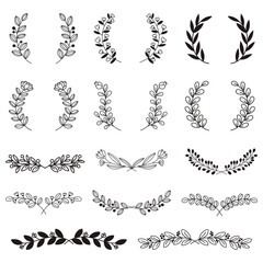 Wall Mural - png wreath watercolor floral ornament black vintage style set