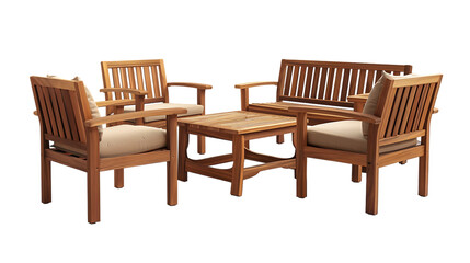 Outdoor Teak garden set isolated on transparent background