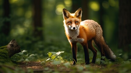 Wall Mural - Red Fox in the Forest Sunlight