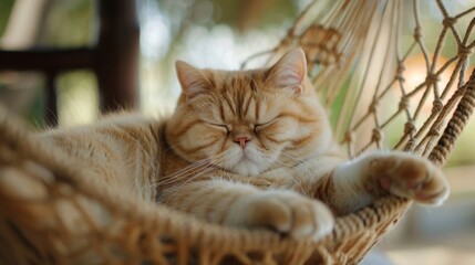 Poster - A chubby cat lounging in a hammock, eyes half-closed in blissful rest.