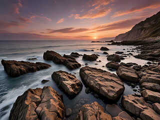 Canvas Print - Steinstrand im Sonnenuntergang