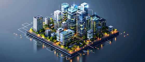 Poster - Modern cityscape on a digital platform.