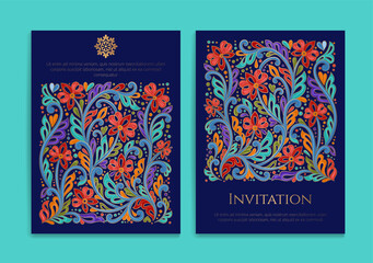 Wall Mural - Colorful luxury invitation card design with vector ornament pattern. Vintage template. Can be used for background and wallpaper. Elegant and classic vector elements great for decoration.