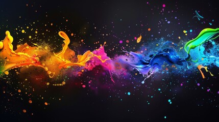 Fototapete - A dynamic abstract background with splashes of neon colors on a black canvas.