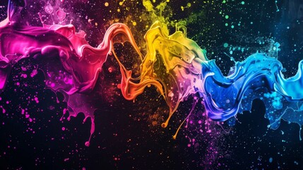 Wall Mural - A dynamic abstract background with splashes of neon colors on a black canvas.