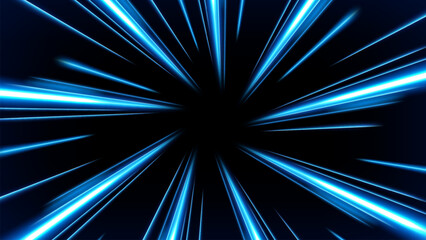Wall Mural - Blue Rays Zoom in Motion Effect, Swirl Light Color Trails, Vector Illustration