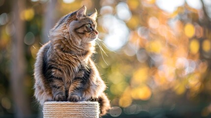 Poster - A fat cat sitting majestically on a scratching post, surveying its kingdom.