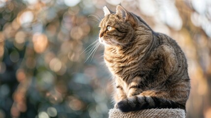 Poster - A fat cat sitting majestically on a scratching post, surveying its kingdom.
