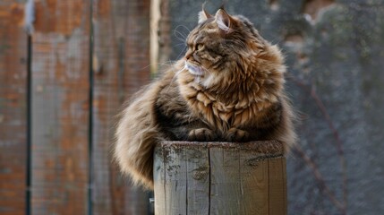 Poster - A fat cat sitting majestically on a scratching post, surveying its kingdom.