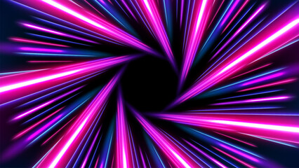 Wall Mural - Pink and Blue Rays Zoom in Motion Effect, Swirl Light Color Trails, Vector Illustration