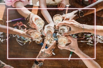 Wall Mural - Friends toasting at a party remix